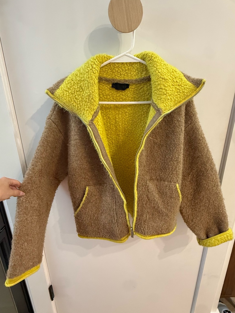Zara Brown Teddy Jacket with Yellow Trim